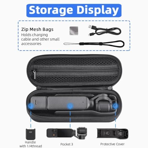 Flymile Carrying Case for DJI OSMO Pocket 3, Portable Nylon Storage Small Protector Hard Bag for Xtra Muse, Pocket 3 Protective With Carabiner & Wrist Strap Accessories(Black) - Thumbnail 2