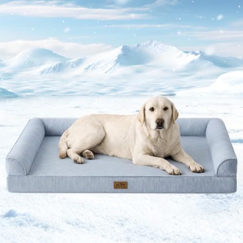 Cooling Dog Bed, Orthopedic Foam Dog Bed with Sides, Removable Cover & Waterproof Lining and Nonskid Bottom, Comfortable Pet Beds for Extra Large Dogs, Blue (48" L x 32" W x 7.5" Th) - Image 1