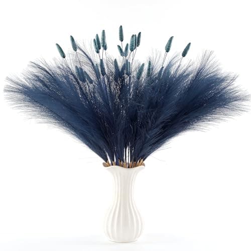 Blue Pampas Grass Decor 45 Pcs 23.6 Inch Faux Pampas Grass with Bunny Tails Bulk Artificial Dried Flowers Small Vase Filler Pompas Grass - Image 1