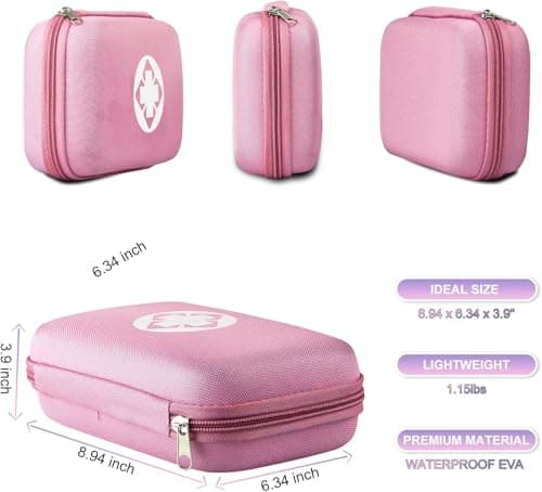 277PCS Compact Emergency First Aid Kit for Car Business Travel Size Backpacking Gear Bag Camping Essentials Survival Kit Supplies for Road Trips, Hiking, Outdoor Play Pink AMORNING - Thumbnail 2