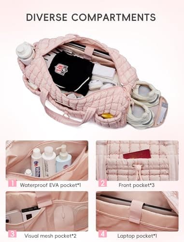 CLUCI Quilted Duffel Bag for Women, Large Puffer Duffle Weekender Bag with Shoe Compartment, Overnight Carry On Bag Workout for Airplane, Sports - Thumbnail 3