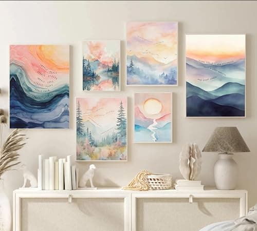 6Pcs Mental Health Wall Art Watercolor Abstract Psychology Therapy Motivational Quote Forest Mountains Poster Painting Picture Wall Decor Canvas Print Artwork for Office Classroom Home Decoration - Thumbnail 5