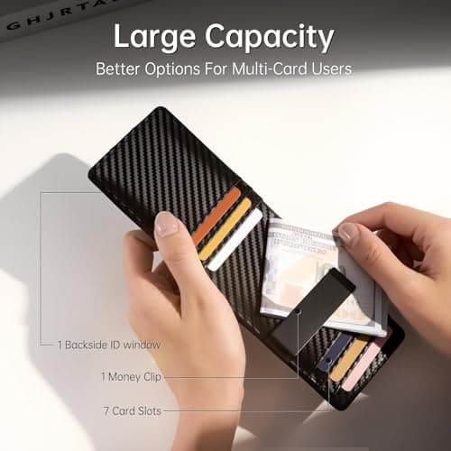 Gostwo Slim Wallet for Men, Minimalist Money Clip Card Wallet, RFID Blocking Bifold Mens Wallet, Front Pocket Credit Card Holder with ID Window, Gifts for Him, Carbon Fiber Black - Thumbnail 2