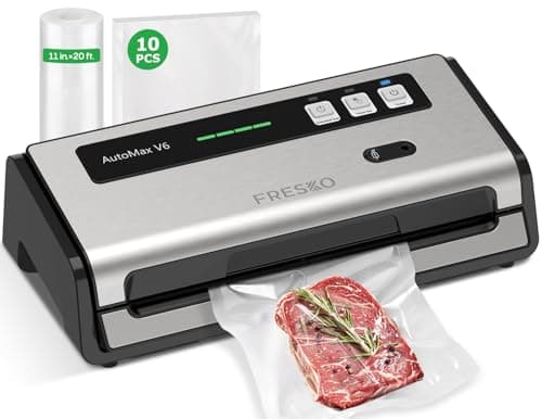 FRESKO Food Vacuum Sealer with Automatic Bag Detection, 0.2-inch Widened Heating Strip, Built-in Bag Roll Storage & Cutter, 2 Rolls Bags, Starter Kit - Image 1