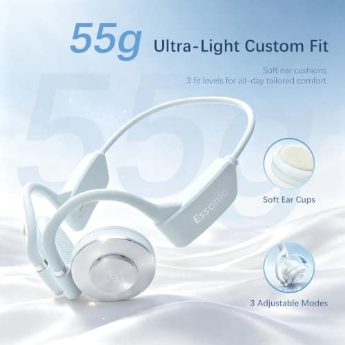 Essonio Open Ear Headphones - Ultra Deep Bass Wireless Bluetooth Air Conduction Headphones 3-Level Deep Bass Ultra-Wideband ANC 20H Play Multi-Point Connect Clear Call White - Thumbnail 4