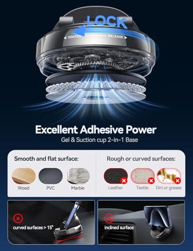 JOYROOM Car Phone Holder Mount, [360° Rotation+Thick Case Friendly] Cell Phone Car Mount with Adjustable Spring Clip, Universal Dashboard Phone Holder Anti-Slip Silicone for iPhone (Black) - Thumbnail 2