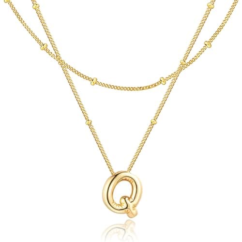 Bubble Letter Necklace for Women, 14k Golden Plated Initial Letter Pendant Necklace Personalized Jewelry Gift - Image 1