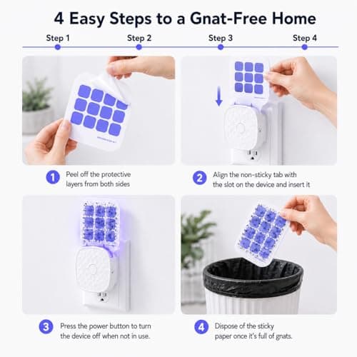 Fruit Fly Traps for Indoors 2 Pack: Plug-in Indoor Fly Trap with Double-Sided Sticky Glue Cards, Flying Insect Trap for Fruit Flies, Gnats, Moths, Includes 6 Refills - Thumbnail 3