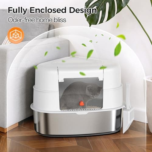 Chumajor XXL Stainless Steel Corner Cat Litter Box with Lid - Sturdy, No Odor & Space-Saving Hidden Design for Large Cats, White - Thumbnail 4
