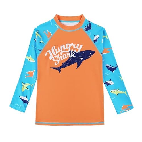 MILANKERR Tollder Kids Baby boy Swim Suit with Compression Lining,2t Swim Trunks Boys with Rash Guard UPF 50+ Blue Orange Shark - Thumbnail 2