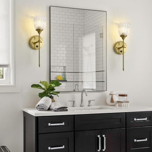 BOXCUPIN Modern Wall Sconces with Clear Flower Glass Shade 1 Pack, Mid Century Bathroom Vanity Wall Light Fixtures Gold Vintage Wall Lights with Switch for Mirror Bedroom Living Room - Thumbnail 4