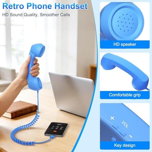 Retro Phone Handset, Retro Telephone Handsets Style Type-C Port, HD Retro Landline Handle Receiver for Home or Office Mobile Video Conferences, HD Calls, Volume Control, Plug and Play - Thumbnail 4