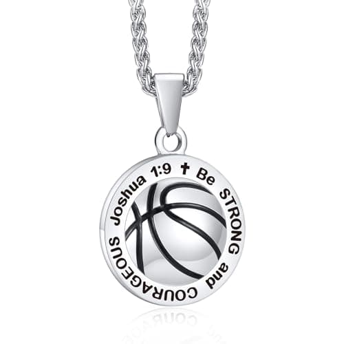 FLHEART Sports Necklace for Athletes with Joshua 1:9 Bible Verse - Adjustable Chain Pendant Jewelry for Baseball/Basketball/Football/Soccer | Christian Baptist Religious Gift for Men