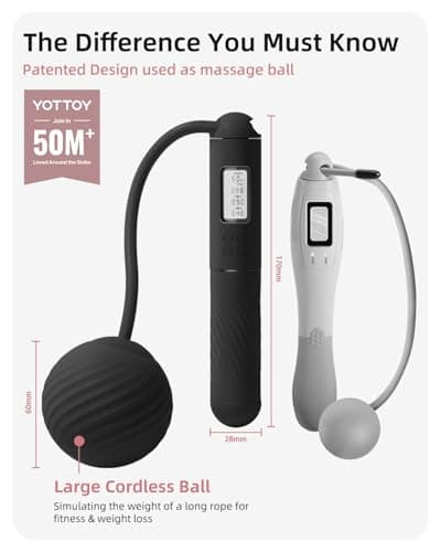 YOTTOY Cordless Jump Rope with Counter - Ropeless Rope 2 In 1 with Large Cordless Ball-Weighted Jump Rope for Women with LCD Display (Black) - Thumbnail 2