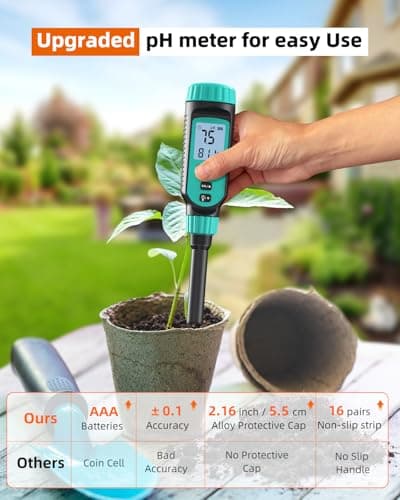 Tadeto Soil pH Tester, High Accuracy Digital pH Meter for Soil, Garden, Water, Plants, Solution and Food, Soil pH Test Kit with Thermometer LCD Display, Calibration Powder and Alloy Protective Cap - Thumbnail 5