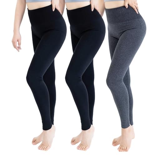 TRIUNION 3 Pack Fleece Lined Leggings Women - High Waisted Winter Leggings for Women Tummy Control Warm Yoga Workout Pants, Black/Dark Gery, S/M - Image 1