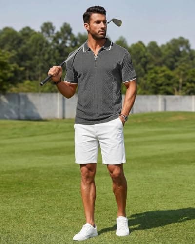 TRFIC Mens Polo Shirts Short Sleeve Casual Polo Shirt Vintage Golf T Shirts Old Money Tops Dark Gray - Thumbnail 5