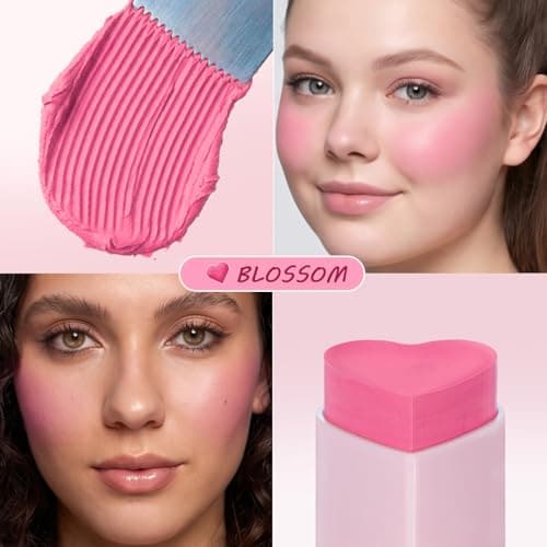 HECI BEAUTY Blush Stick for Cheeks, Korean Blush with Soft Satin Matte Glow, Lightweight Cream-to-Powder Texture, Heart-Shaped Stick Blush, Long-Lasting, BLOSSOM, 0.25 oz - Thumbnail 2