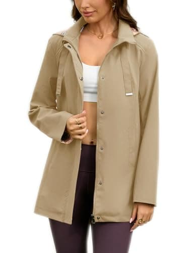 MODERN BUBBLE Womens Long Hooded Rain Jacket Waterproof Outdoor Hiking Raincoat Windbreaker Lightweight Trench Coat (US, Alpha, X-Large, Regular, Regular, Sandy) - Image 1