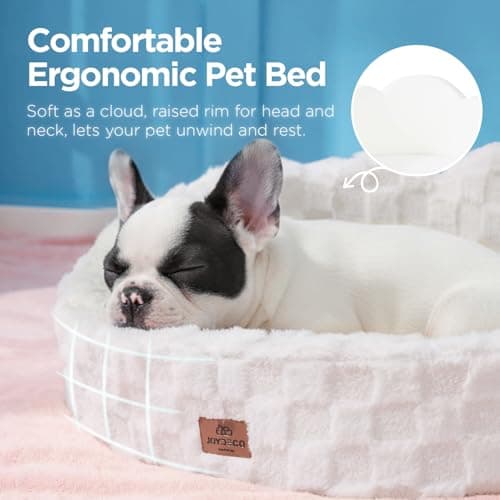 Joydeco Cloud Dog Bed for Small Dogs & Cats, Washable Pet Bed with Orthopedic Foam and Removable Checkered Plush Pad, Non-Slip Bottom for Indoor Puppies and Kittens, 27x24 Inch, White - Thumbnail 2