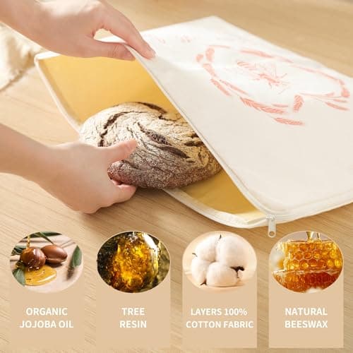 Premium Beeswax Bread Bags for Sourdough with Wide Zipper Access, 2 Pack XL(13x17in) Reusable Organic Beeswax-Coated Linen Cotton Bread Bags for Homemade Bread, Keeps Bread Fresh Naturally - Thumbnail 4