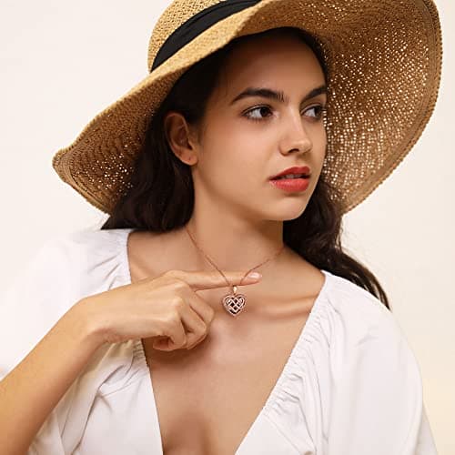 Bestyle Silver Heart Locket Rose Gold Plated Celtic Knot Pendant Necklace Memorial Message Photo Locket Necklace for Women, Love Statement Necklace Gift, 18“+2” Chain - Thumbnail 2