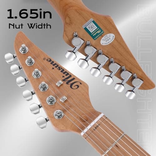 Bullstar Solid Body Electric Guitar Kit -39in Starter Guitar Kit with Metallic finish, Guitar Case, Amplifier Gig Bag, Strings, Strap, Cable, Picks(Silver) - Thumbnail 6