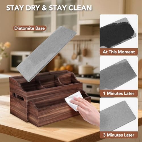 DIOLOVE Wooden Utensil Holder for Countertop with Spoon Rest, Farmhouse Kitchen Utensil Organizer with Compartments, Wall Mount Rustic Cooking Tool Caddy for Spatulas, Spoons, Ladles, Cutlery - Thumbnail 4