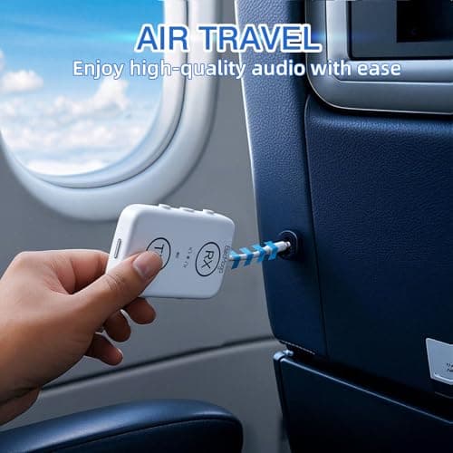 2026 Upgraded Airplane Bluetooth 5.4 Adapter with aptX Adaptive, ElecMoga Airplane Travel Essentials Supports 2 AirPods or Headphones, 2-in-1 AUX Wireless Transmitter Receiver for Gym, TV, Car, White - Thumbnail 2