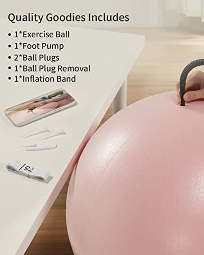 YOTTOY Exercise Ball for Pregnancy,Anti-Burst Yoga Ball for Physical Therapy,Stability Ball for Ball Chair Fitness with Pump (Pink) - Thumbnail 6