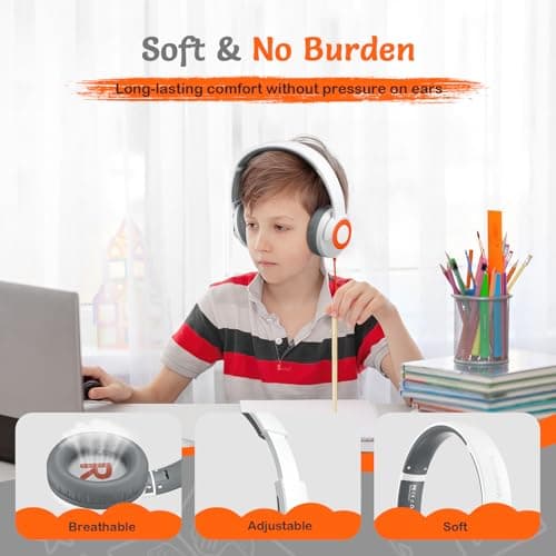TONOSHARK Kids Wired Headphones with Microphone, Volume Limited to 85/94dB, Foldable 3.5mm Jack Headset for Girls, Pink Over-Ear Headphones for School, Study & Travel, Includes Carry Case（White） - Thumbnail 2