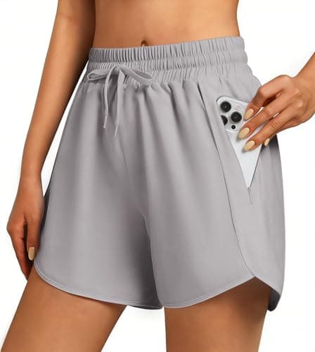 3rd hill Women's 5" Athletic Running Shorts Quick Dry Lightweight Workout Gym Shorts with Zipper Pockets UPF 50+ Light Grey S - Image 1