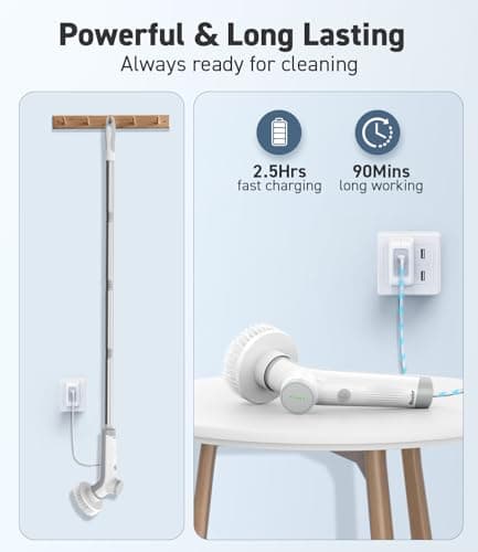 Electric Spin Scrubber, VEWIOR Cordless Shower Scrubber with 3 Adjustable Angle, Cleaning Brush with 2 Speeds 3 Replaceable Brush Heads for Bathroom Kitchen Tub - Thumbnail 6