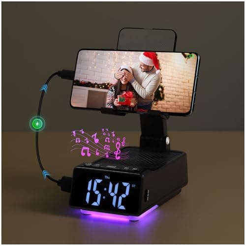 Father's Day Gifts for Dad, Birthday Gifts for Men, 7 in 1 Phone Stand Bluetooth Speaker with Alarm Clock, Wireless Charger, Light, USB Playback & Hands-Free Calling - Image 1