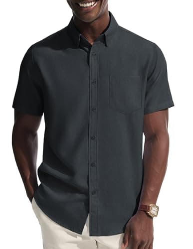 PJ PAUL JONES Mens Dress Shirt Casual Short Sleeve Button Down Shirt Untuckit Shirts with Pocket Grey XXL - Image 1