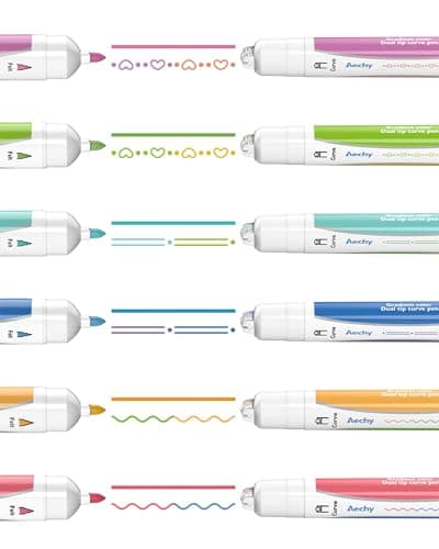 AECHY 6PCS Dual Color Highlighter Pens - 1 Stroke 2 Colors! Dual Tip Pens with 3 Curve Shapes & 6 Vibrant Colors for Note Taking, Underlining, Journaling, No Bleed Acid-Free Ink, for School,Office,Art - Thumbnail 2