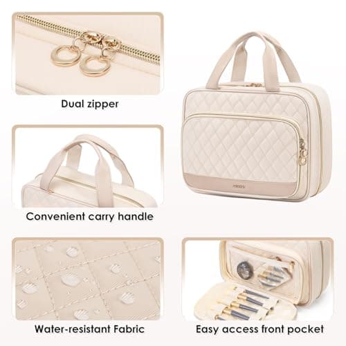 MDODO Travel Toiletry Makeup Bag for Women Hanging Toiletry Bag Cosmetic Organizer Make up Bags for Women Travel Makeup Essentials, Beige - Thumbnail 6