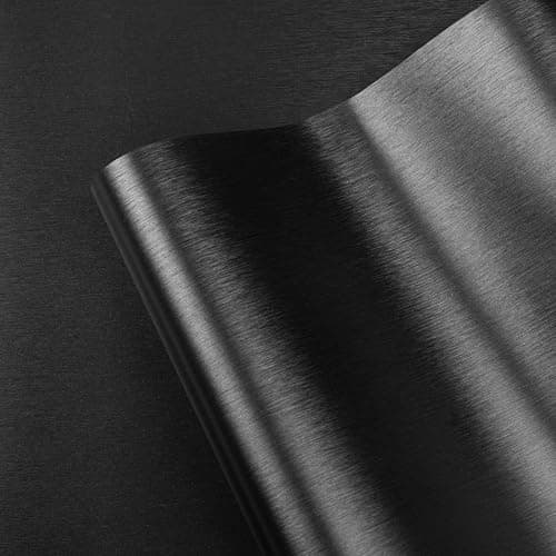 LXCREAT Refrigerator Appliance Wraps Peel and Stick Wallpaper Black Metallic Brushed Stainless Steel Contact Paper Heat Resistant Self-Adhesive Wallpaper for Dishwasher Oven 15.7" X 590.5" - Image 1