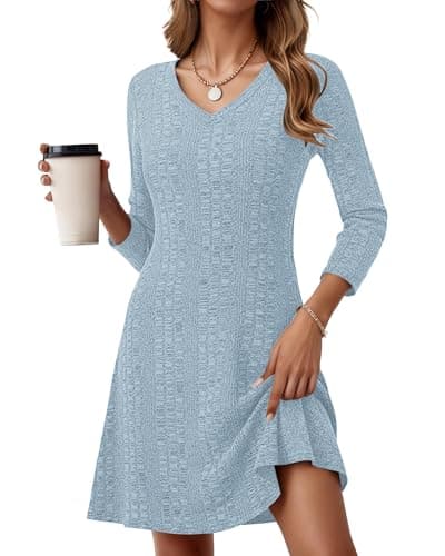 MOLERANI Women's Sweater Dress Long Sleeve Slimming Dresses Knee Length 2025 - Knit T Shirt A Line Office Dress Christmas Weddings Work Lightweight Elegant Classy, Aqua Blue, XL - Image 1
