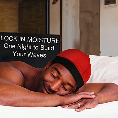2PCS Silky Stocking Wave Cap for Men, Good Compression Over Durag (Red+Black) - Thumbnail 5