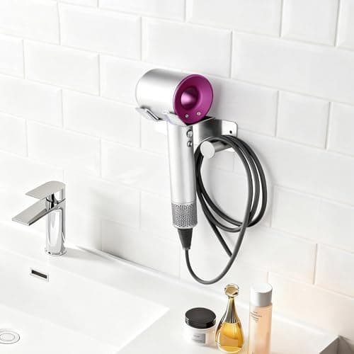 HBPHBP Hair Dryer Holder Wall Mounted, Stainless Steel Self Adhesive Blow Dryer Holder, for Bathroom Hair Dryer Hanger Hair Tool Organizer(Silver) - Thumbnail 2