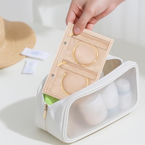 WOOMADA Travel Jewelry Organizer Bag, 5 Pcs Clear Velvet Zipper Pockets for Women, Portable Jewelry Storage Pouch for Travel & Business Trips - Thumbnail 5
