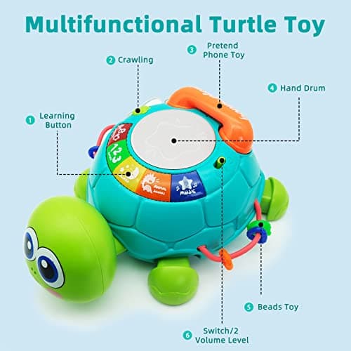 Ussybaby Baby Crawling Toys 6 to 12 Months, Infant Turtle Musical Toys with Phone Hand Drum，Baby 7 8 9 10 11 Months 1-2 Year Old Boy Girl Gift Green - Thumbnail 2
