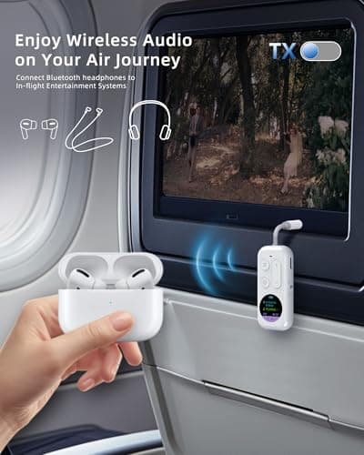 LEZIRLOA Airplane Bluetooth Adapter with LED Screen, 2-in-1 Bluetooth Transmitter Receiver for Flight & TV, Dual Headphones Audio Adapter, 20H+ Playtime, Travel Essentials - Thumbnail 2