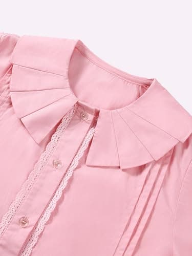 Barry Banny Girls Pink Dress Shirt Button Down Blouse Kids School Uniform Elegant Lace Decorated with Peter Pan Collar size6-7Y - Thumbnail 6