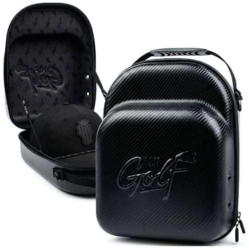 NJF Golf Hat Carrier Bag Black, Hard Shell Faux Carbon Fiber Golf Hats Storage Box, Travel Cap Carrier Case Hat Organizer Bag Holds Up to 10 Hats, Durable Cap Holder with Adjustable Strap for Golfing - Image 1