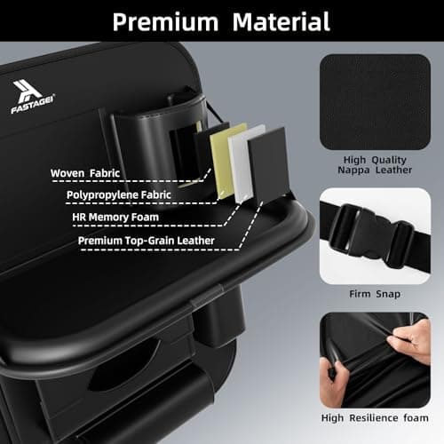 FASTAGEI Universal Premium Leather Foldable Car Backseat Organizer with Table Tray, Car Seat Back Protector with Garbage Bag Touch Screen Pad Holder, Car Kick Mats Protector with Tissue Holder (Black) - Thumbnail 4
