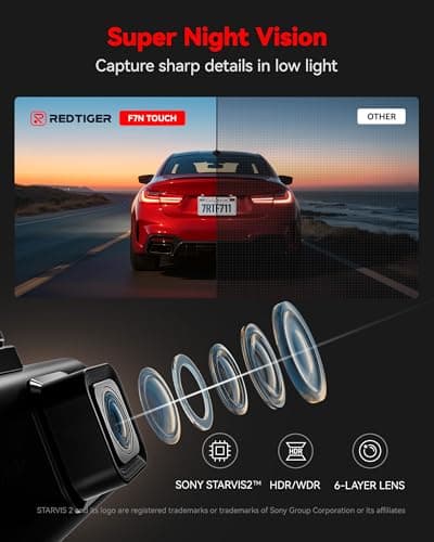 REDTIGER 4K STARVIS 2 Dash Cam Front and Rear, 5GHz WiFi 20MB/s Download, 128GB Card Included, Voice Control, Dash Camera for Cars with 3.18" Touch Screen, GPS, Loop Recording, Parking Mode(F7N Touch) - Thumbnail 6