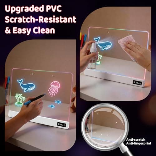 17 Inch Rechargeable LED Drawing Board for Kids, Upgraded 15 Colors Light Up Doodle Pad, Anti-Scratch PVC, Flicker-Free Eye Care, Includes Tracing Cards & 12 Markers, Gift for Girls Kids (White) - Thumbnail 5
