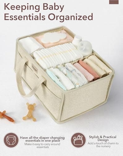 URMYWO Diaper Caddy Organizer - Portable Baby Diaper Caddy with Handle, Large Nursery Organizer Storage Basket for Newborn Essentials, Baby Registry Must Have Shower Gift for Home and Car Travel - Thumbnail 2